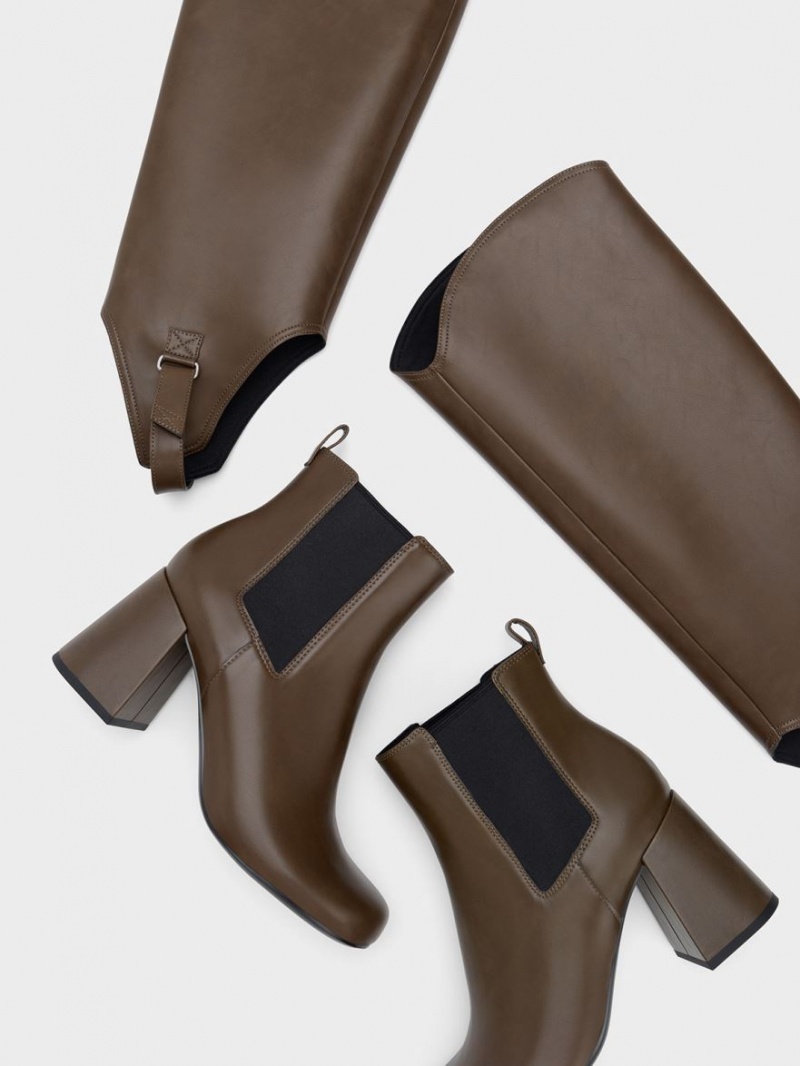 Cizme Pana La Genunchi Charles & Keith Gigi Block Heel Maro Inchis | 807RKPWIL