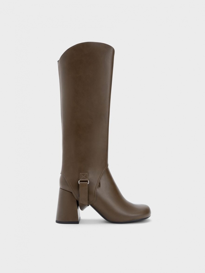 Cizme Pana La Genunchi Charles & Keith Gigi Block Heel Maro Inchis | 807RKPWIL