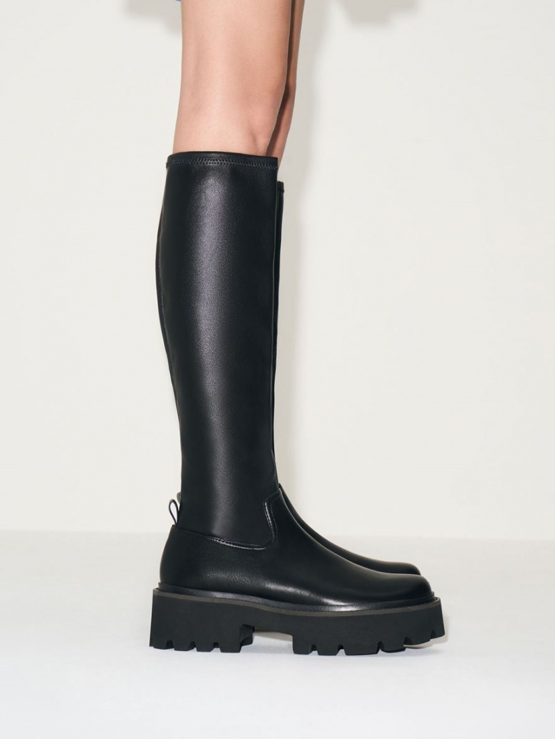 Cizme Pana La Genunchi Charles & Keith Grosolan Platforma Negrii | 967GZUMYK