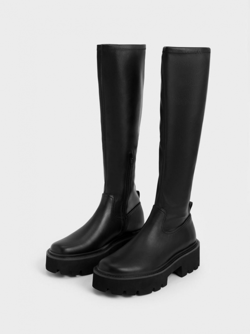 Cizme Pana La Genunchi Charles & Keith Grosolan Platforma Negrii | 967GZUMYK