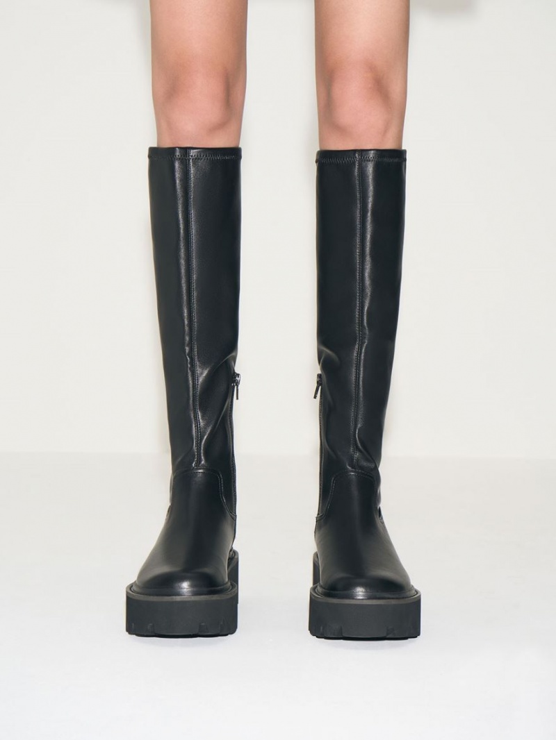 Cizme Pana La Genunchi Charles & Keith Grosolan Platforma Negrii | 967GZUMYK