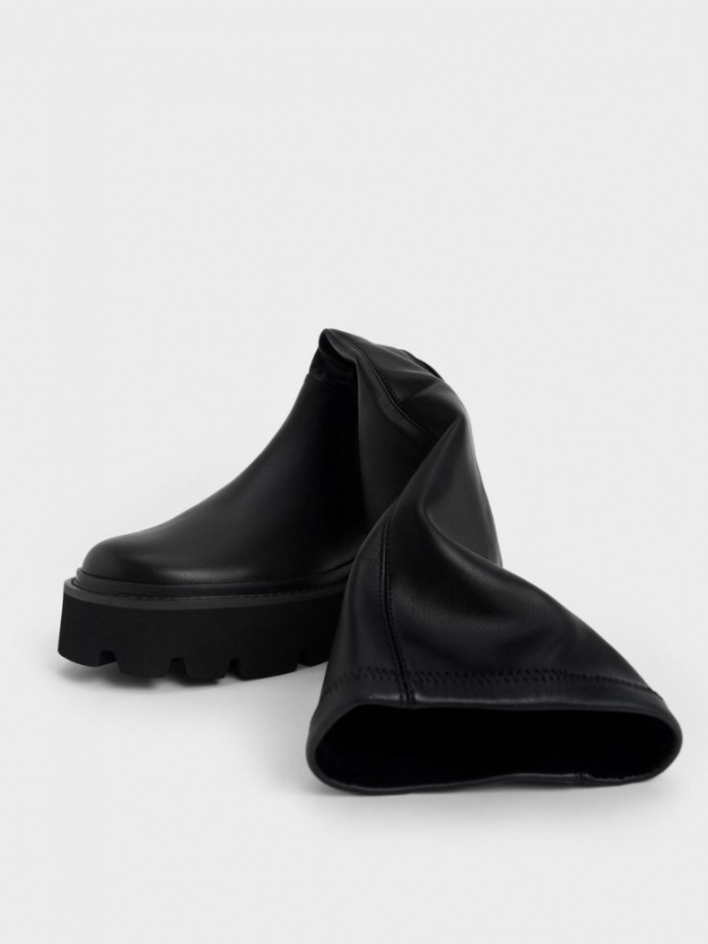 Cizme Pana La Genunchi Charles & Keith Grosolan Platforma Negrii | 967GZUMYK