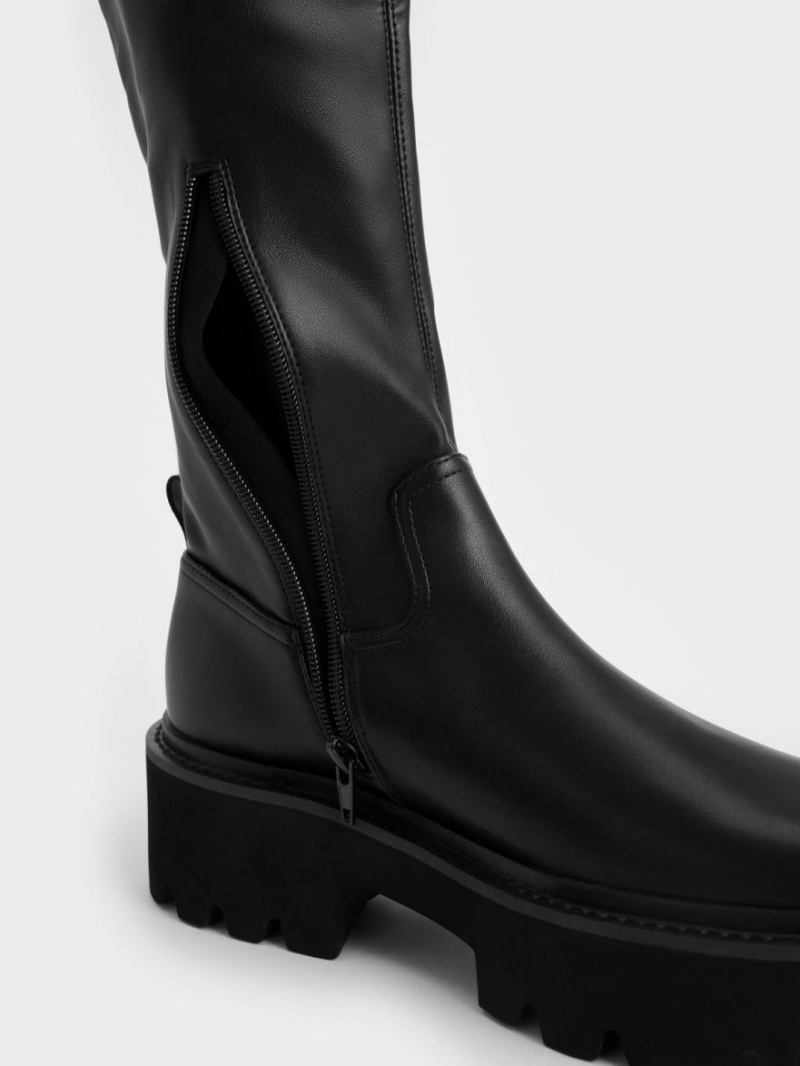 Cizme Pana La Genunchi Charles & Keith Grosolan Platforma Negrii | 967GZUMYK