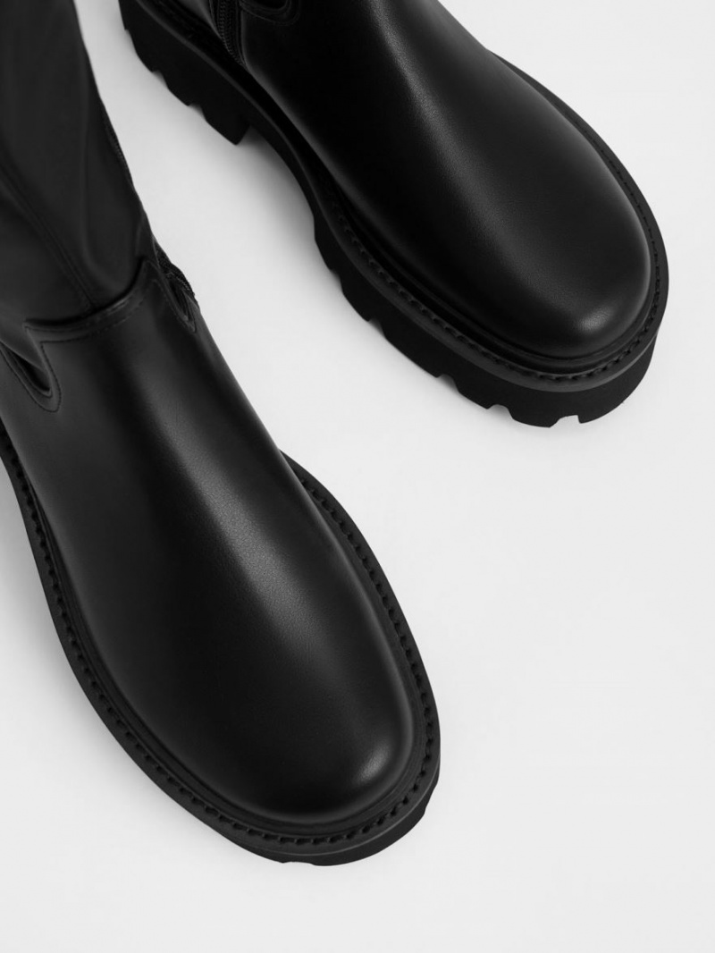 Cizme Pana La Genunchi Charles & Keith Grosolan Platforma Negrii | 967GZUMYK
