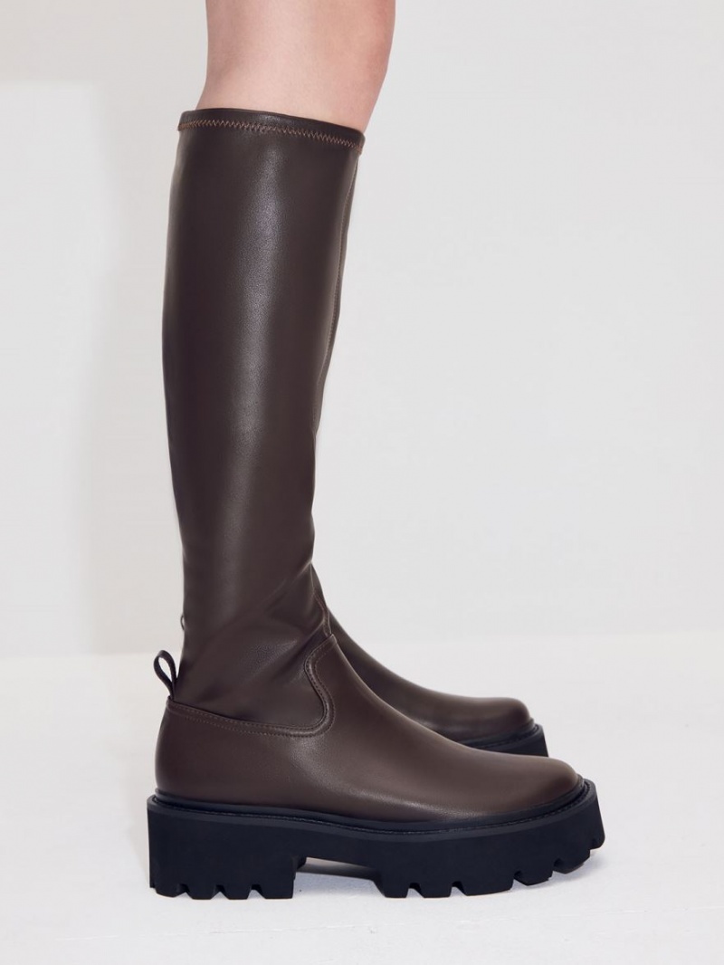 Cizme Pana La Genunchi Charles & Keith Grosolan Platforma Maro Inchis | 278VXDCJU