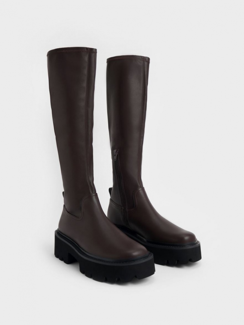 Cizme Pana La Genunchi Charles & Keith Grosolan Platforma Maro Inchis | 278VXDCJU