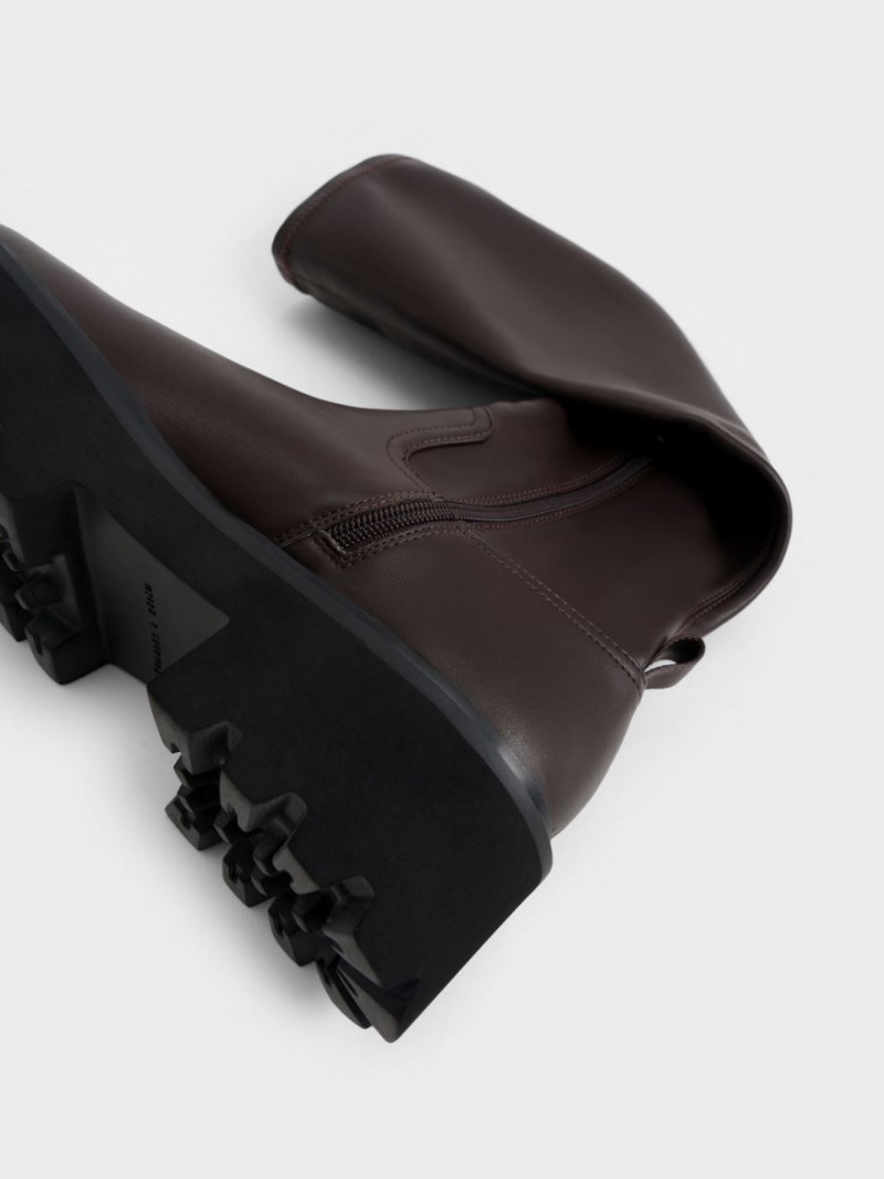 Cizme Pana La Genunchi Charles & Keith Grosolan Platforma Maro Inchis | 278VXDCJU