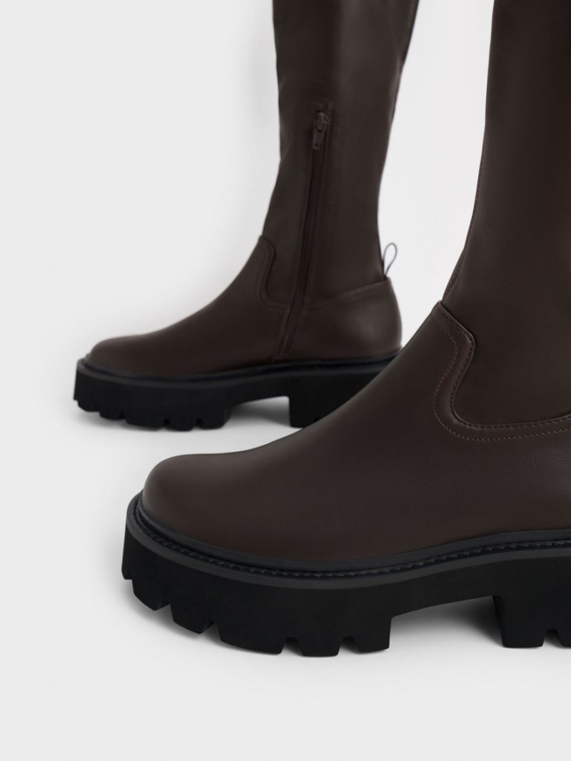 Cizme Pana La Genunchi Charles & Keith Grosolan Platforma Maro Inchis | 278VXDCJU