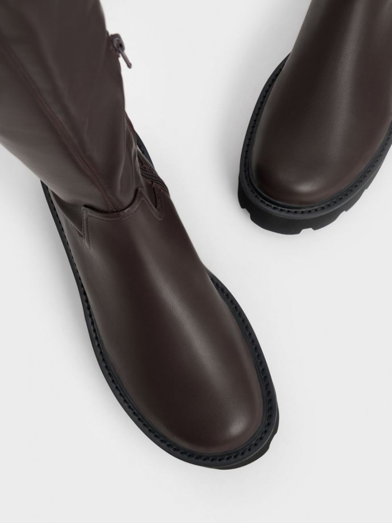 Cizme Pana La Genunchi Charles & Keith Grosolan Platforma Maro Inchis | 278VXDCJU