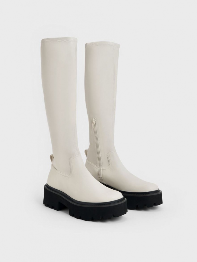 Cizme Pana La Genunchi Charles & Keith Grosolan Platforma Albi | 956VJFMYU