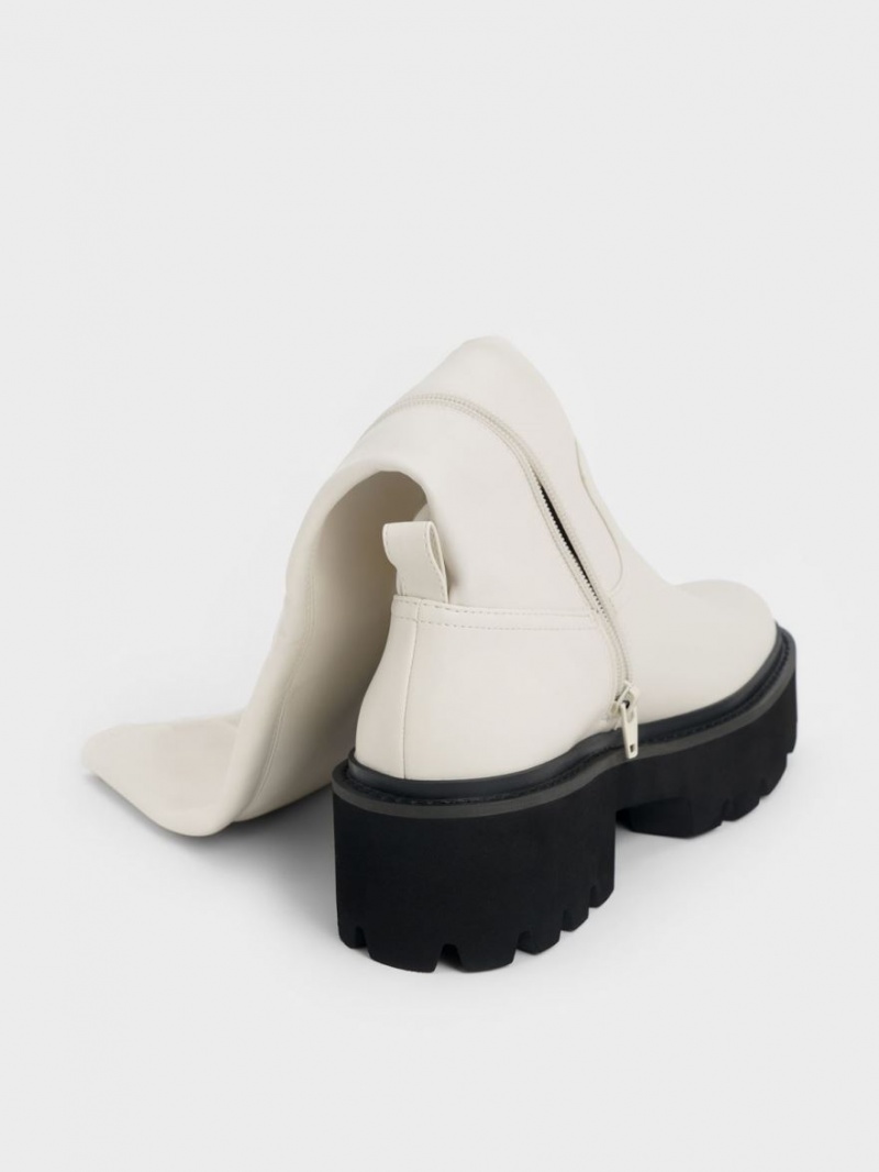 Cizme Pana La Genunchi Charles & Keith Grosolan Platforma Albi | 956VJFMYU