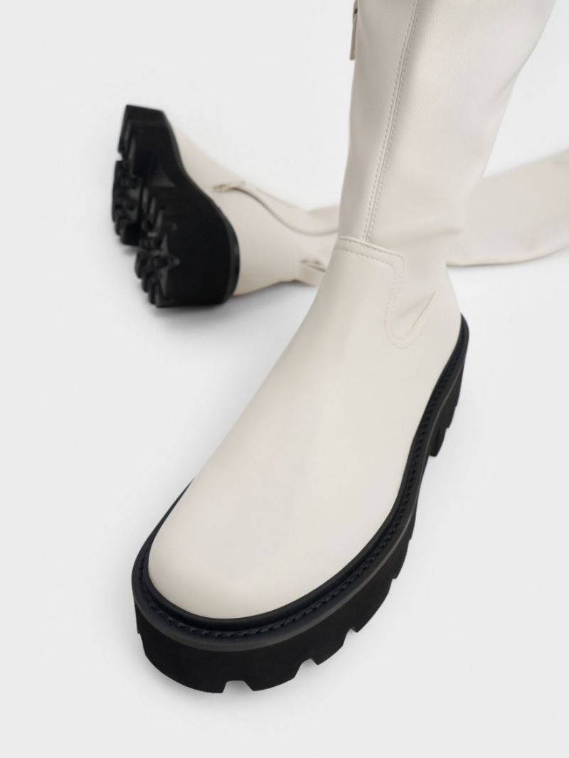 Cizme Pana La Genunchi Charles & Keith Grosolan Platforma Albi | 956VJFMYU