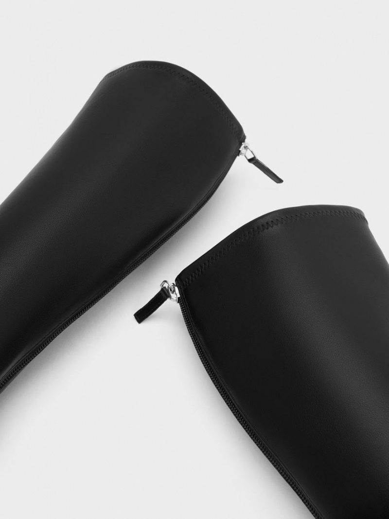 Cizme Pana La Genunchi Charles & Keith Kitten Heel Tanga Negrii | 916KEXMZO