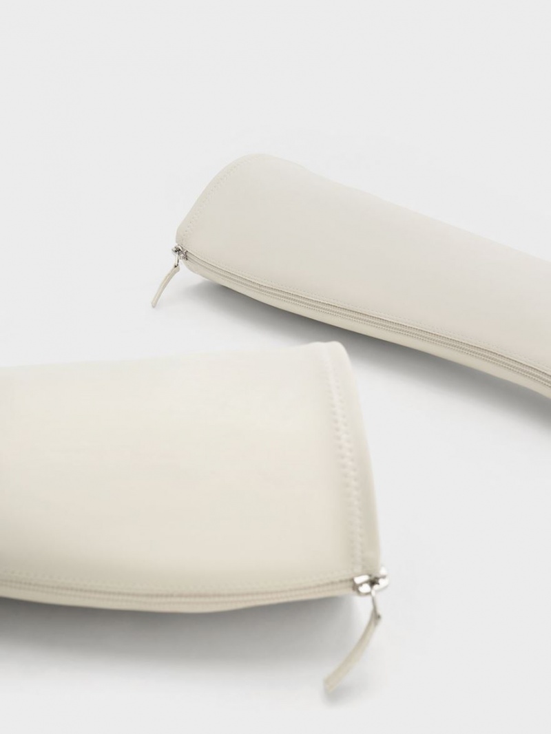 Cizme Pana La Genunchi Charles & Keith Kitten Heel Tanga Albi | 175RGYJVE