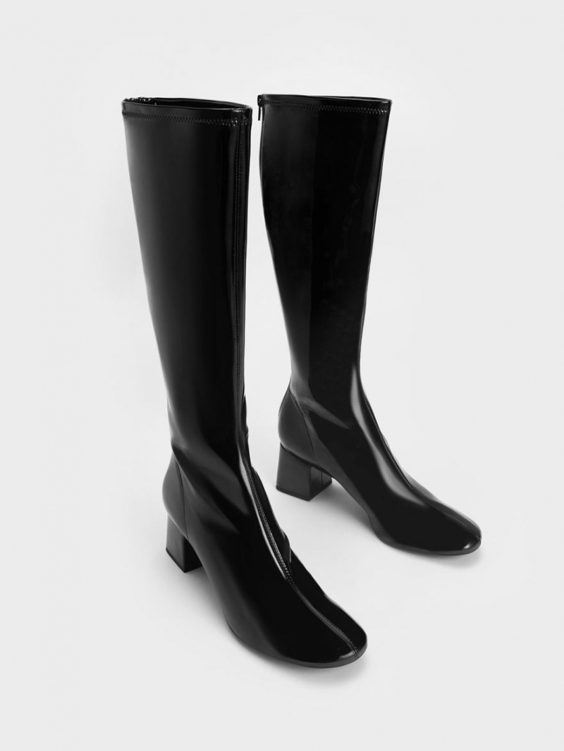 Cizme Pana La Genunchi Charles & Keith Lacuita Block Heel Negrii | 708UWFGSA