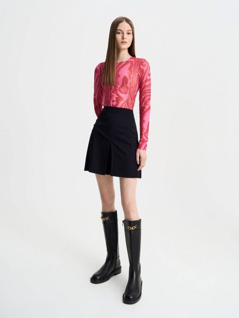 Cizme Pana La Genunchi Charles & Keith Metallic Chain Accent Negrii | 451XMZLJN