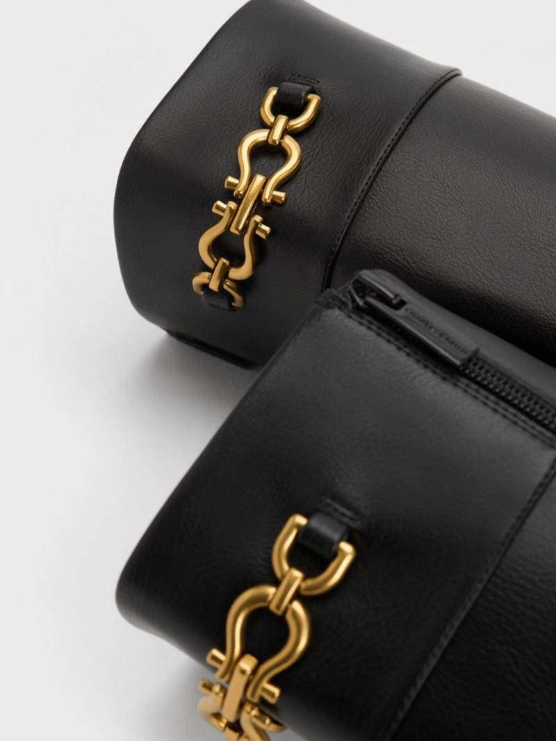 Cizme Pana La Genunchi Charles & Keith Metallic Chain Accent Negrii | 451XMZLJN