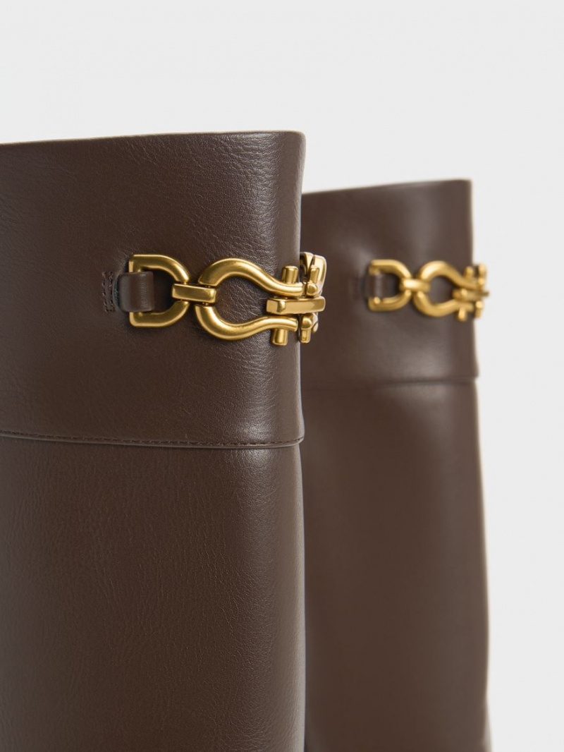 Cizme Pana La Genunchi Charles & Keith Metallic Chain Accent Maro Inchis | 731RMWXJL