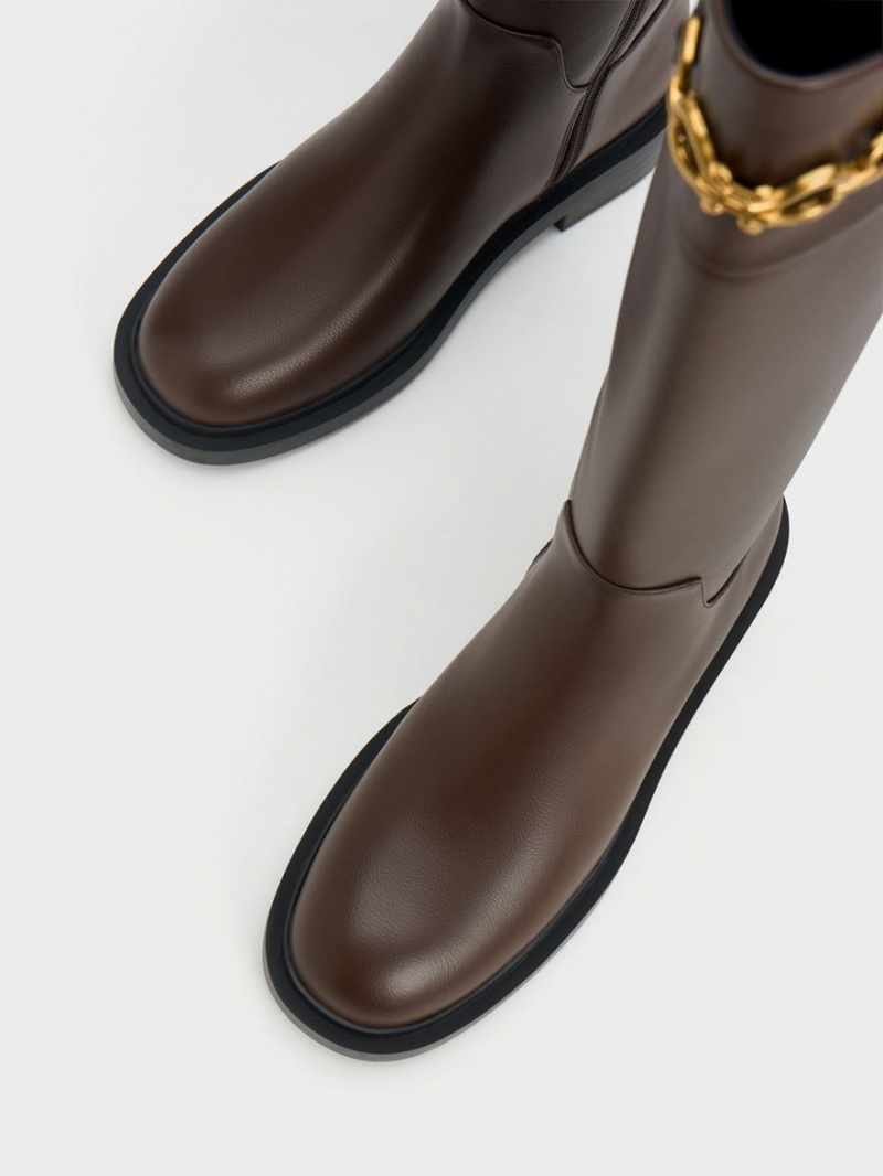 Cizme Pana La Genunchi Charles & Keith Metallic Chain Accent Maro Inchis | 731RMWXJL