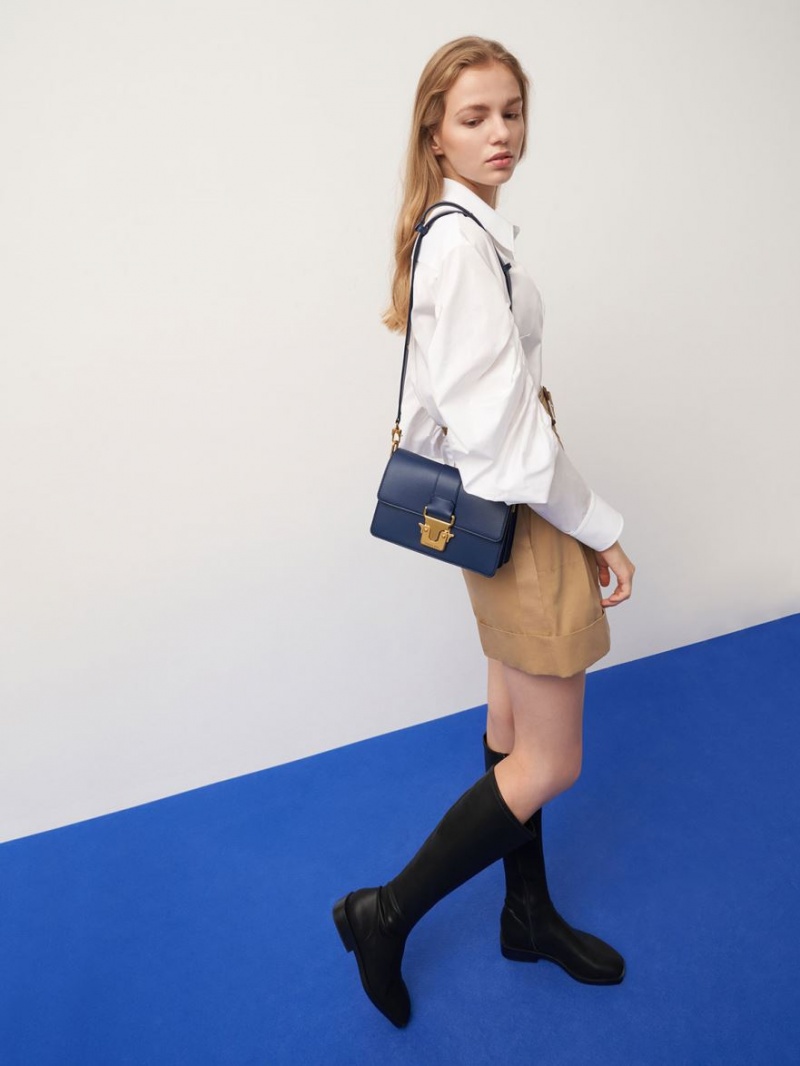 Cizme Pana La Genunchi Charles & Keith Plati Negrii | 169TWNIBU