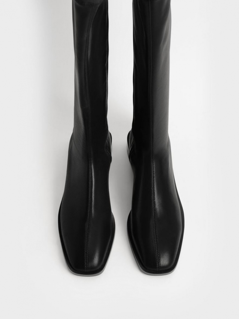 Cizme Pana La Genunchi Charles & Keith Plati Negrii | 169TWNIBU