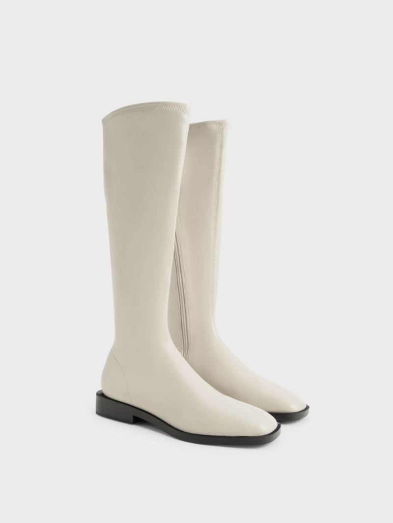 Cizme Pana La Genunchi Charles & Keith Plati Albi | 185XFZBRI