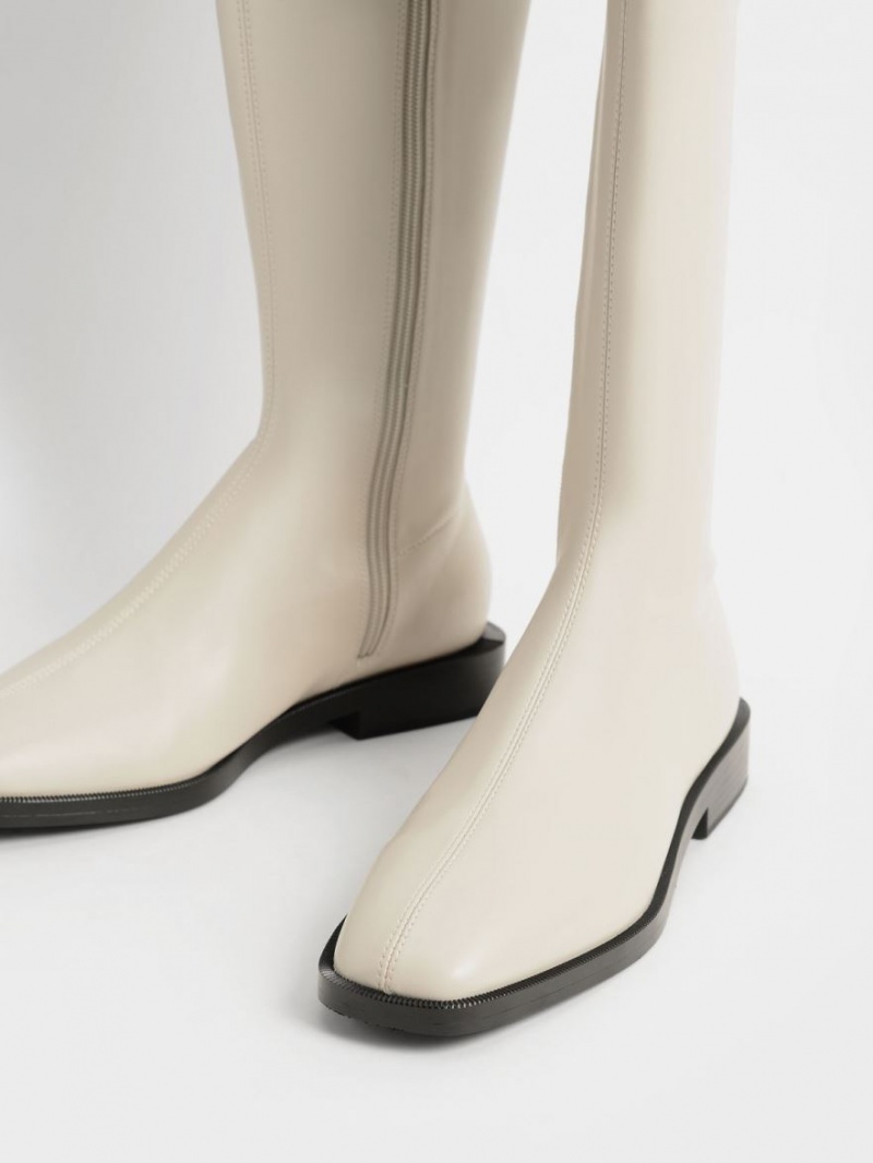 Cizme Pana La Genunchi Charles & Keith Plati Albi | 185XFZBRI