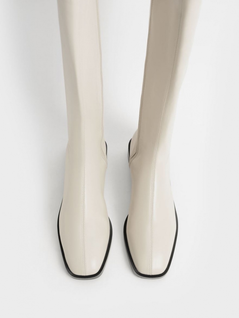 Cizme Pana La Genunchi Charles & Keith Plati Albi | 185XFZBRI