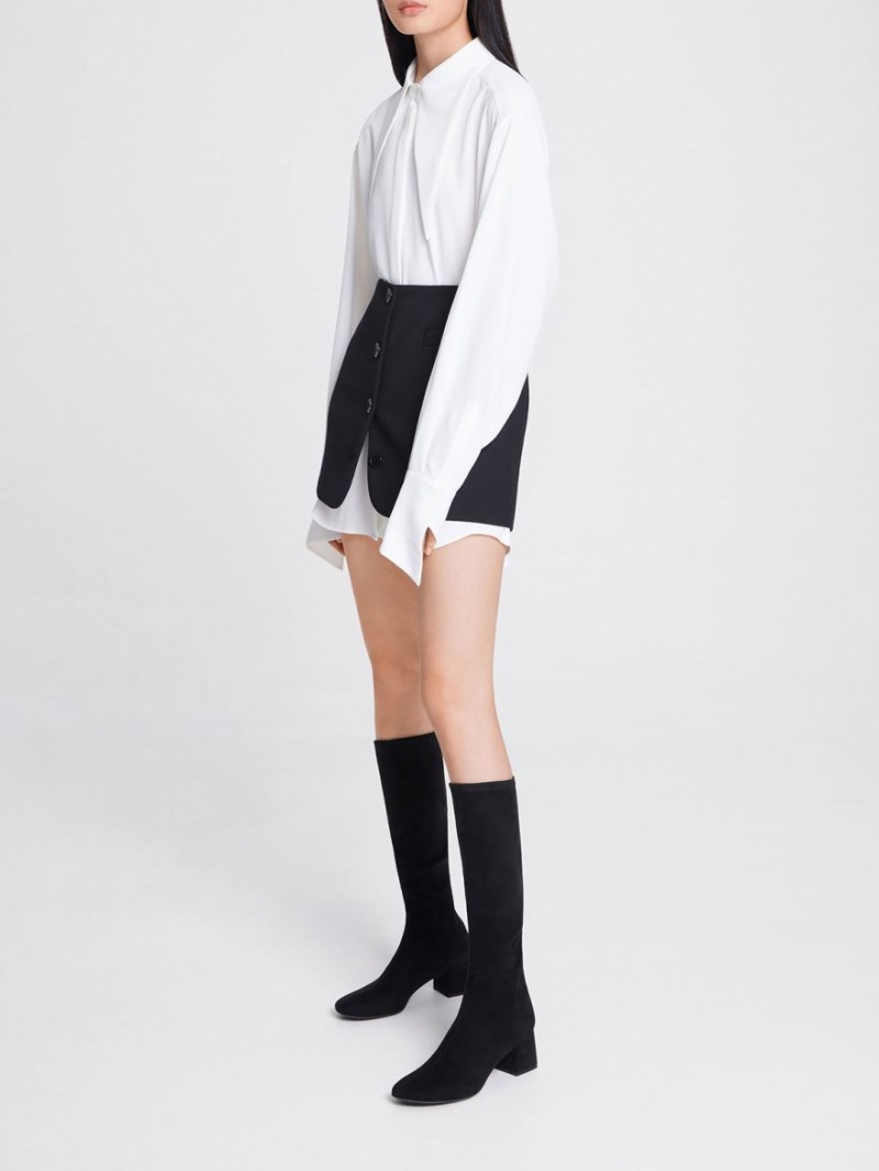 Cizme Pana La Genunchi Charles & Keith Textured Block Heel Negrii | 206WONYKX