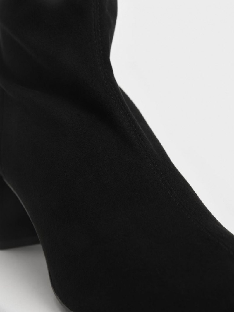 Cizme Pana La Genunchi Charles & Keith Textured Block Heel Negrii | 206WONYKX