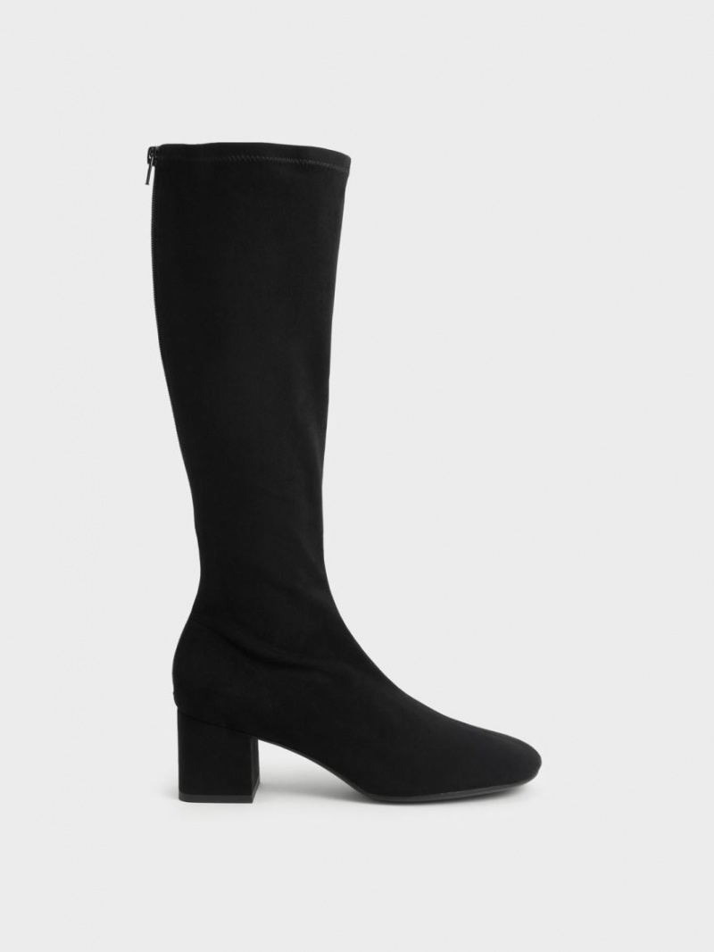 Cizme Pana La Genunchi Charles & Keith Textured Block Heel Negrii | 206WONYKX