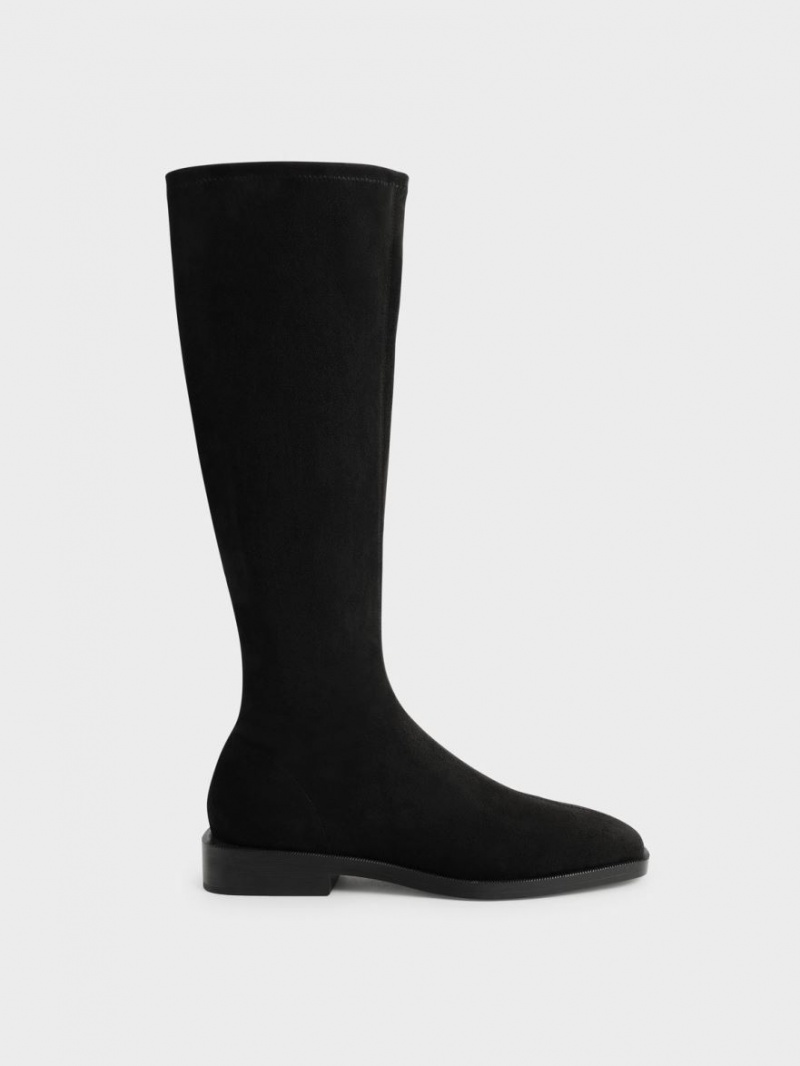 Cizme Pana La Genunchi Charles & Keith Textured Plati Negrii | 504NBKTXM