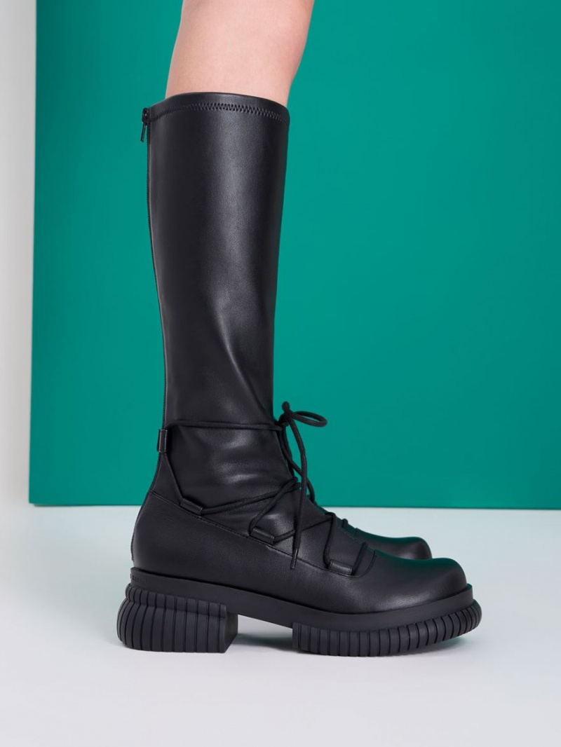 Cizme Pana La Genunchi Charles & Keith Tie-Around Negrii | 539KNJQLW