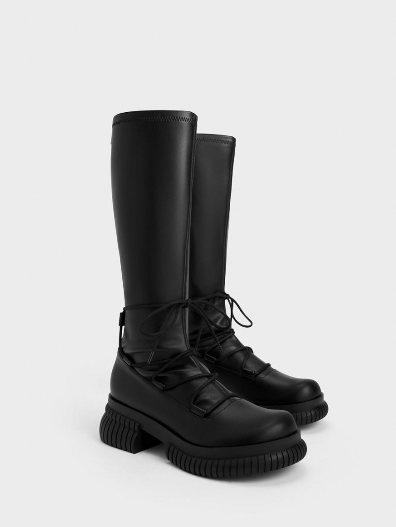 Cizme Pana La Genunchi Charles & Keith Tie-Around Negrii | 539KNJQLW