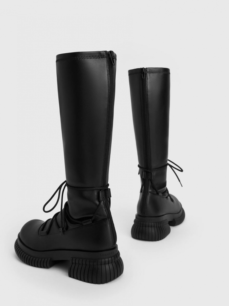 Cizme Pana La Genunchi Charles & Keith Tie-Around Negrii | 539KNJQLW