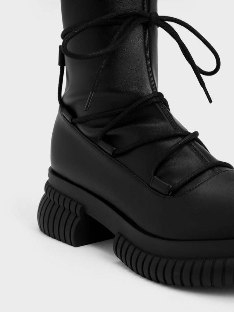 Cizme Pana La Genunchi Charles & Keith Tie-Around Negrii | 539KNJQLW