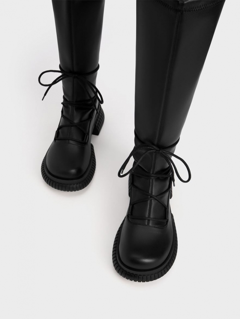 Cizme Pana La Genunchi Charles & Keith Tie-Around Negrii | 539KNJQLW