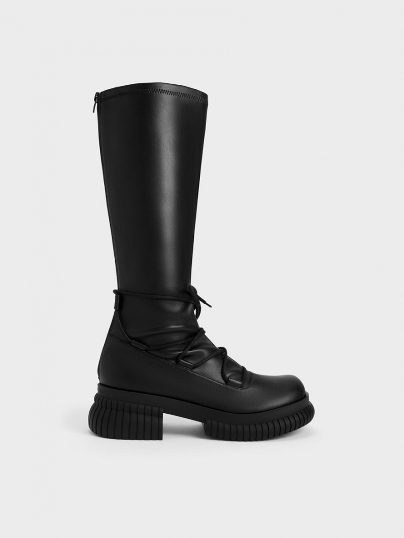 Cizme Pana La Genunchi Charles & Keith Tie-Around Negrii | 539KNJQLW
