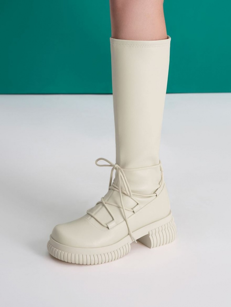 Cizme Pana La Genunchi Charles & Keith Tie-Around Albi | 032WXGSEN