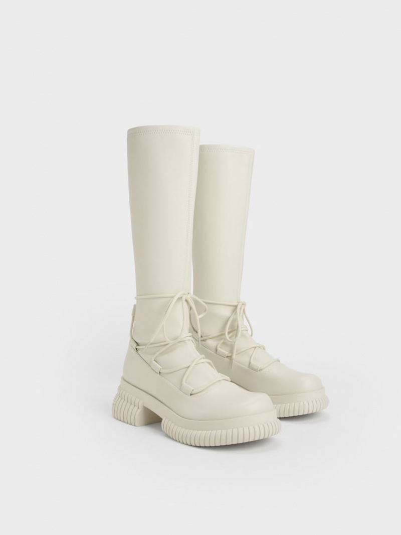 Cizme Pana La Genunchi Charles & Keith Tie-Around Albi | 032WXGSEN