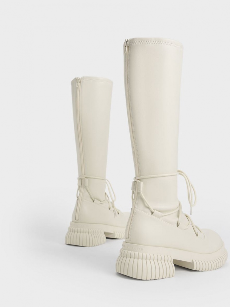 Cizme Pana La Genunchi Charles & Keith Tie-Around Albi | 032WXGSEN
