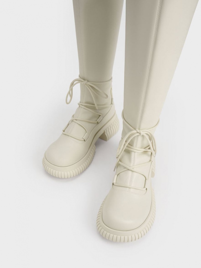 Cizme Pana La Genunchi Charles & Keith Tie-Around Albi | 032WXGSEN