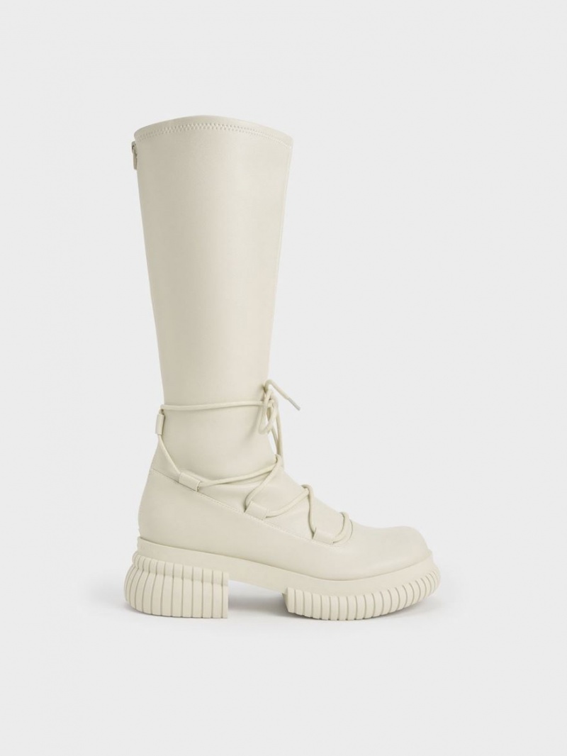 Cizme Pana La Genunchi Charles & Keith Tie-Around Albi | 032WXGSEN