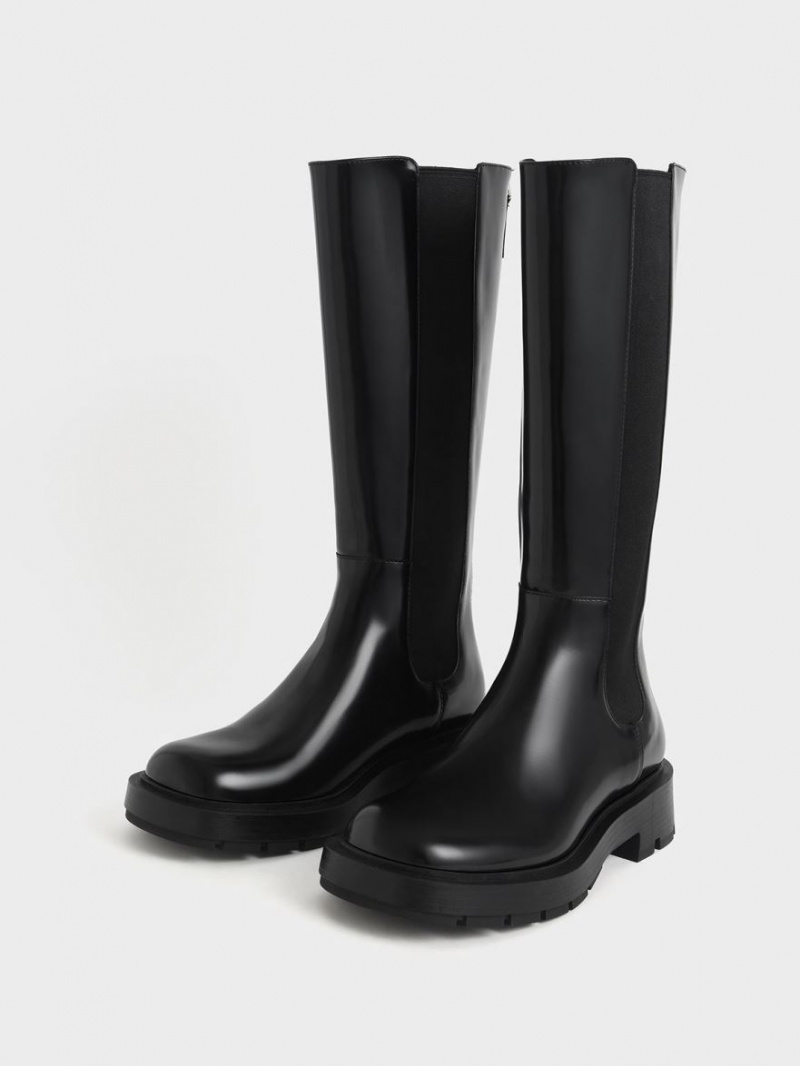 Cizme Pana La Genunchi Charles & Keith Zip-Up Chelsea Negrii | 759UQLCJG