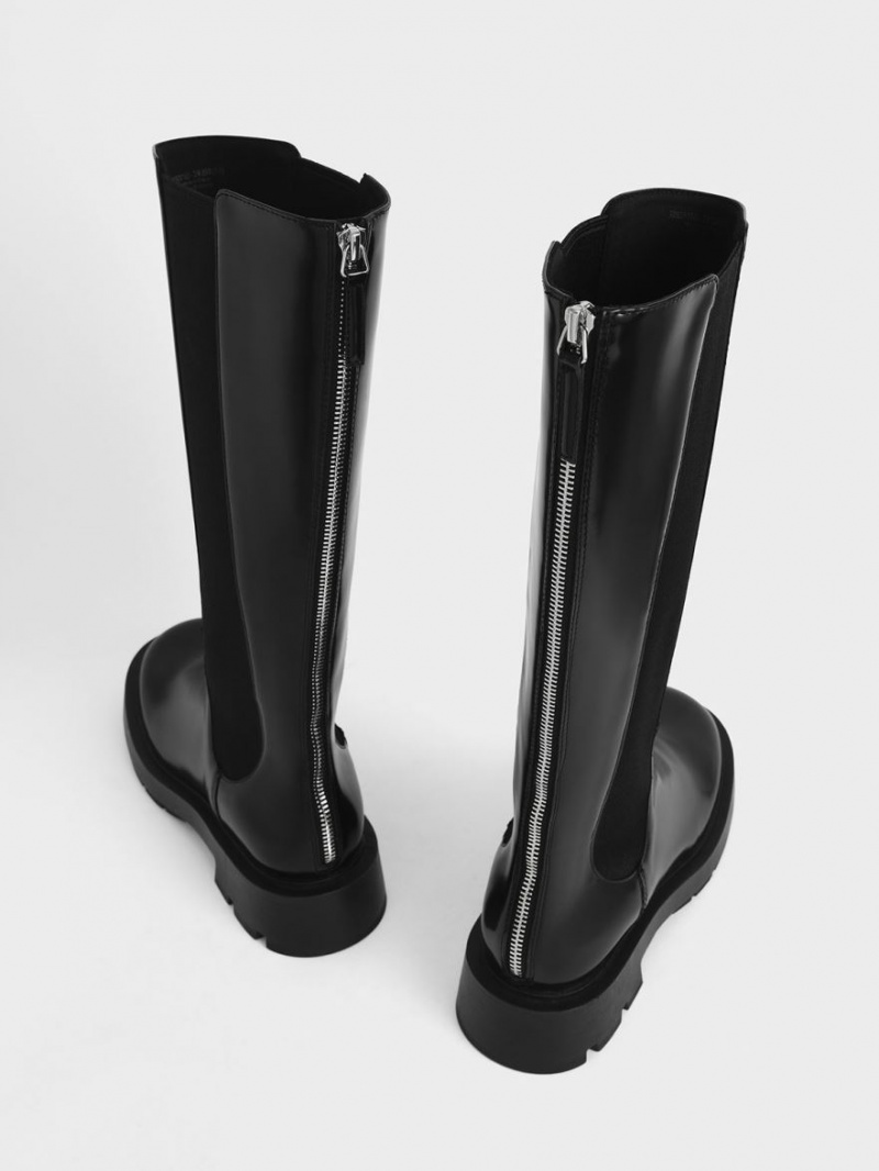 Cizme Pana La Genunchi Charles & Keith Zip-Up Chelsea Negrii | 759UQLCJG