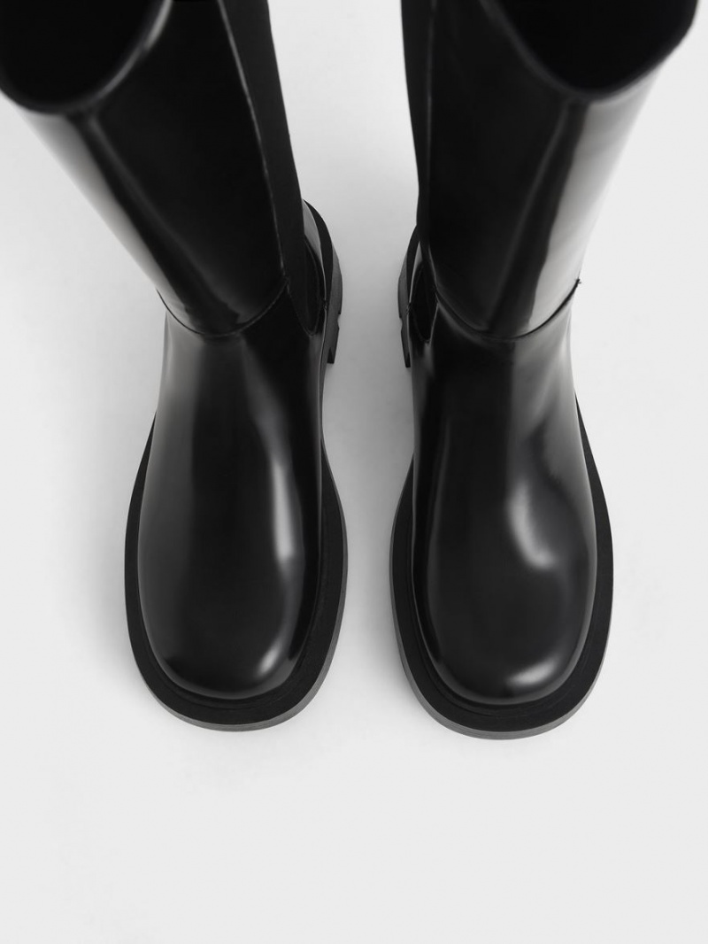 Cizme Pana La Genunchi Charles & Keith Zip-Up Chelsea Negrii | 759UQLCJG