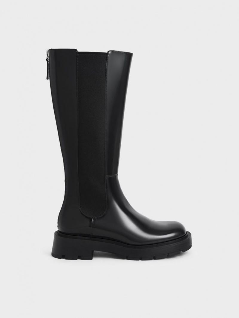 Cizme Pana La Genunchi Charles & Keith Zip-Up Chelsea Negrii | 759UQLCJG