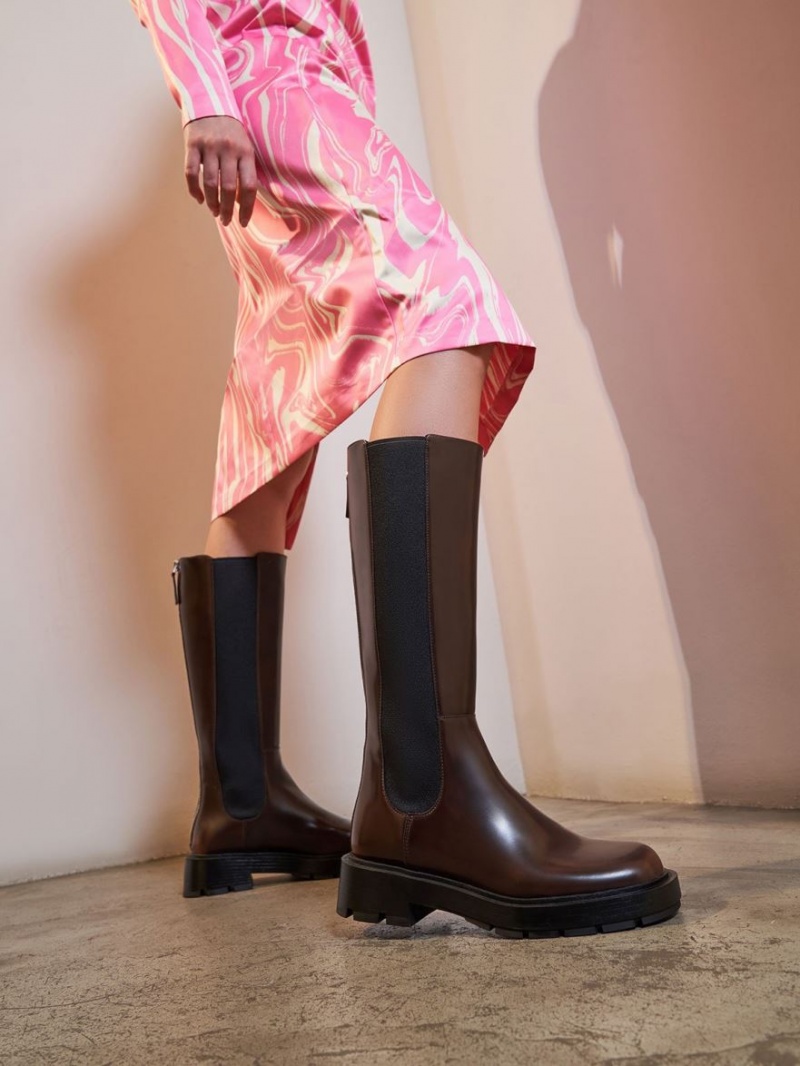 Cizme Pana La Genunchi Charles & Keith Zip-Up Chelsea Maro Inchis | 514PLOVBR