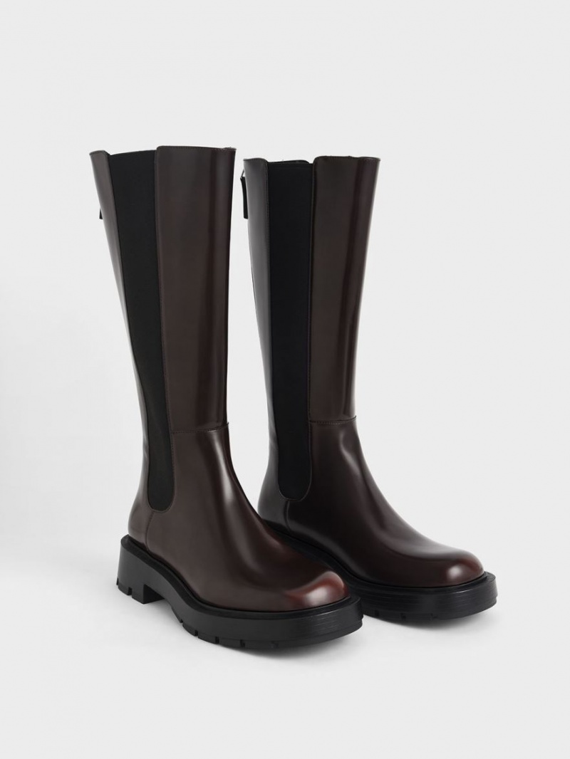 Cizme Pana La Genunchi Charles & Keith Zip-Up Chelsea Maro Inchis | 514PLOVBR