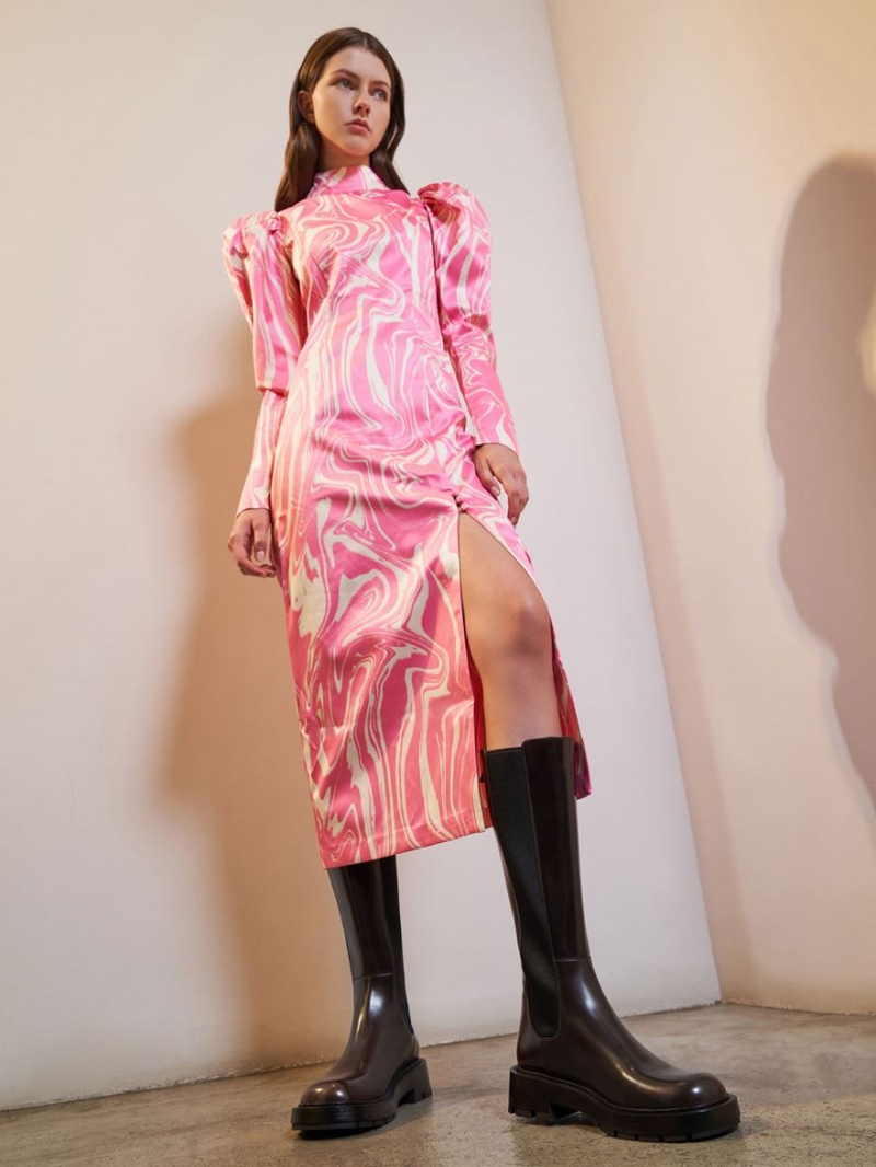 Cizme Pana La Genunchi Charles & Keith Zip-Up Chelsea Maro Inchis | 514PLOVBR